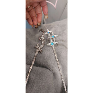 Two sexy Silver and Blue Hair Sticks